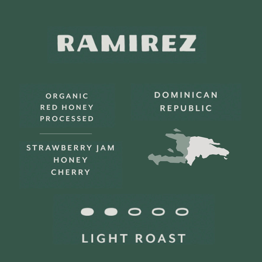 Montay Coffee, Ramirez, Dominican Republic, Organic, Whole Bean, Light Roast, Strawberry Jam, Honey, Cherry