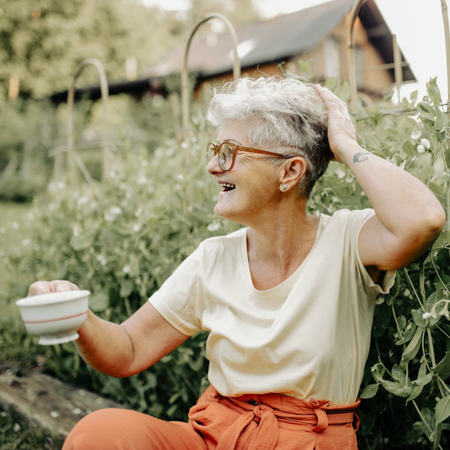 Woman drinking coffee, whole bean coffee