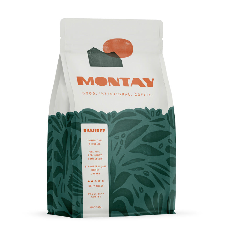 Montay Coffee Ramirez, Domincan Republic, 12 oz Whole Bean Organic Coffee, Strawberry Jam, Honey, Cherry, Light Roast